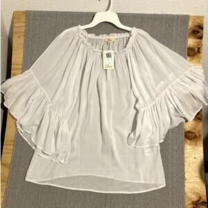 Elan Off Shoulder Blouse Women's One Size White Ruffle Sleeves Summer Shear Boho